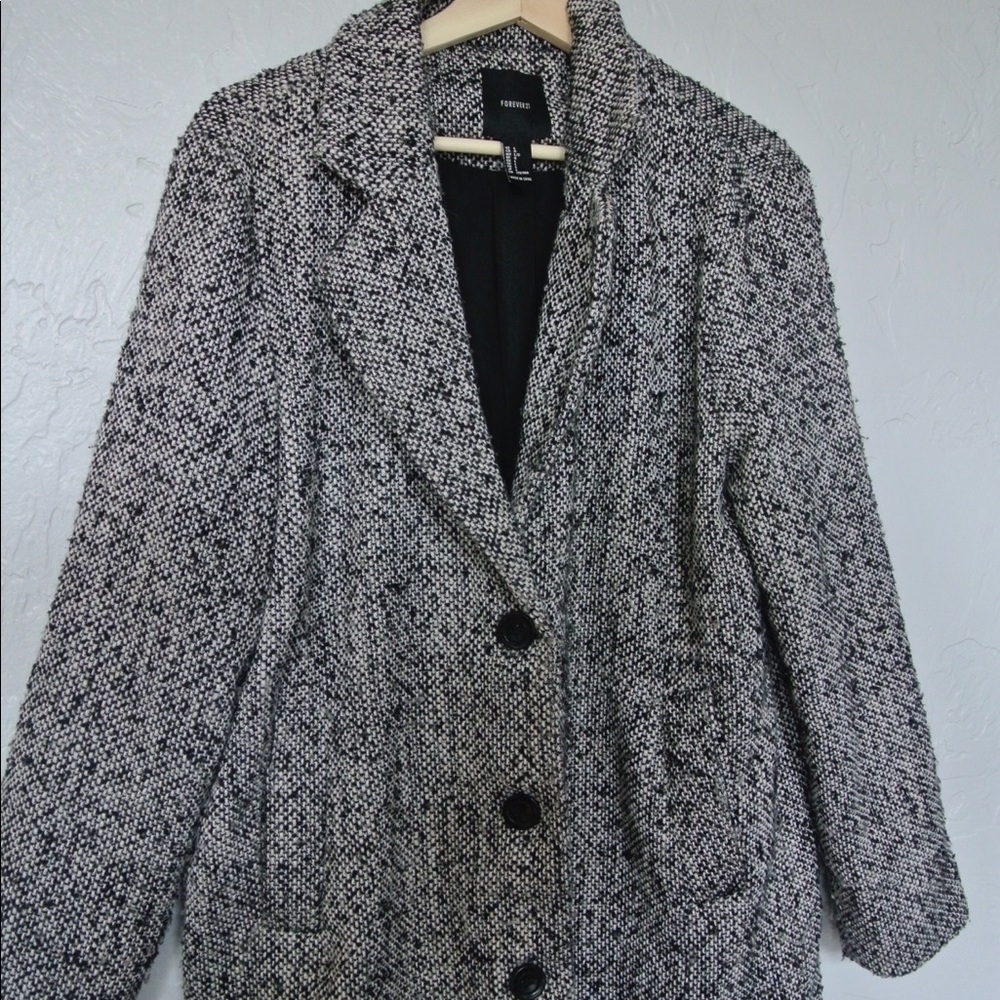 Forever 21 Blazer Jacket Black White Coat